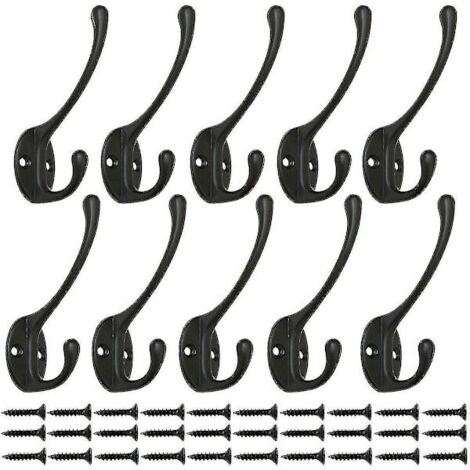 10 crochets muraux vintage noirs pour penderie, en métal, avec 25 vis