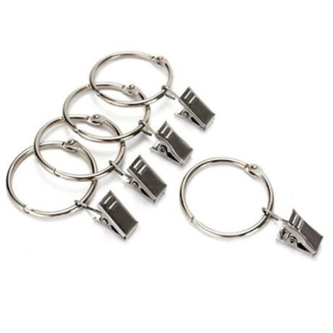 10 curtain rings with clips, internal diameter 32 mm, color: satin nickel