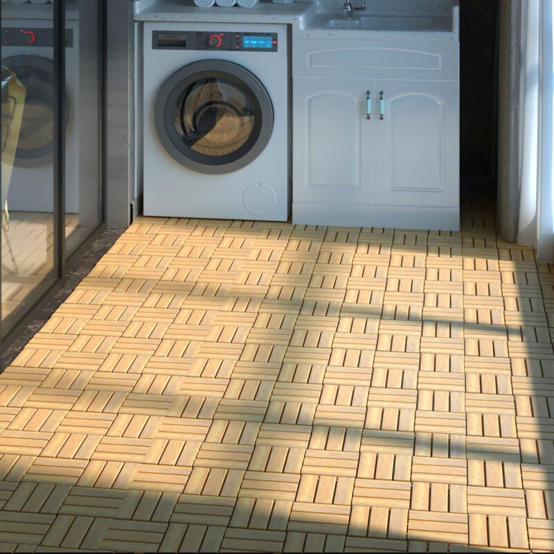 10 Dalles Carreaux de Terrasse 30 × 30 CM Plancher d'Exterieur Emboitable en Bois Acacia Huilé CW3771 DESIGN IN