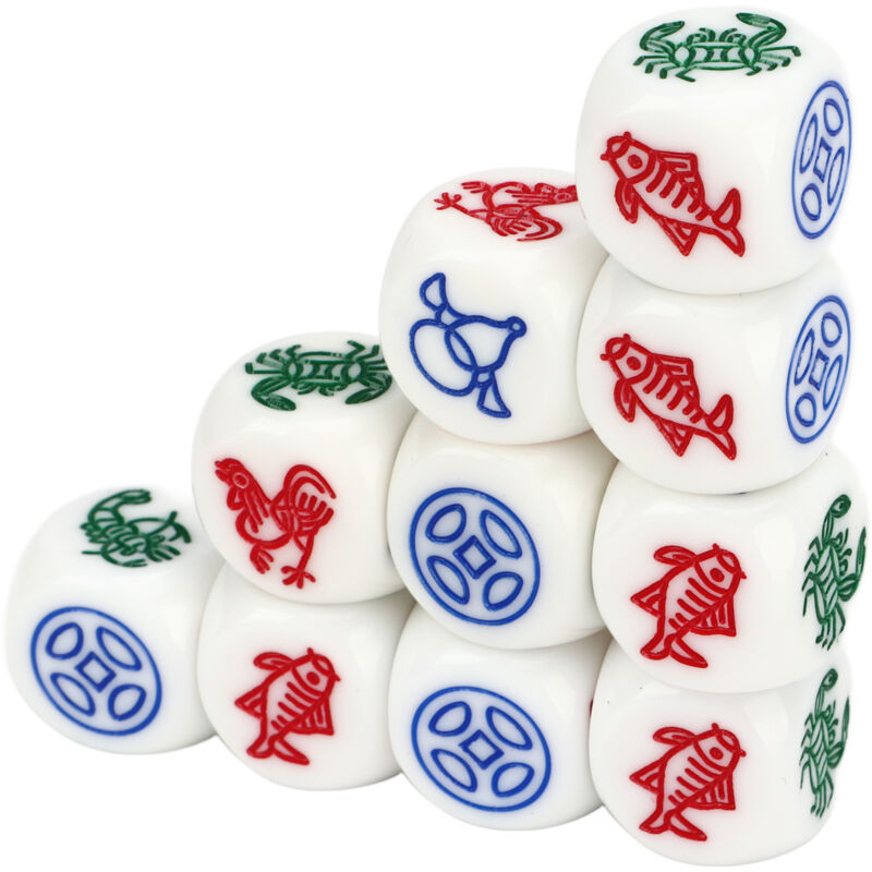 10 dés en plastique 14MM blancs remplis d'animaux marins (poissons, crevettes, crabes) pour jeux de société