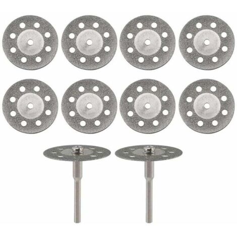 10 Diamant-Trennscheiben mit 22 mm Durchmesser und 2 Dornen mit 3 mm Durchmesser, Ersatz für Dremel-Rotationswerkzeuge, Modell: Silber