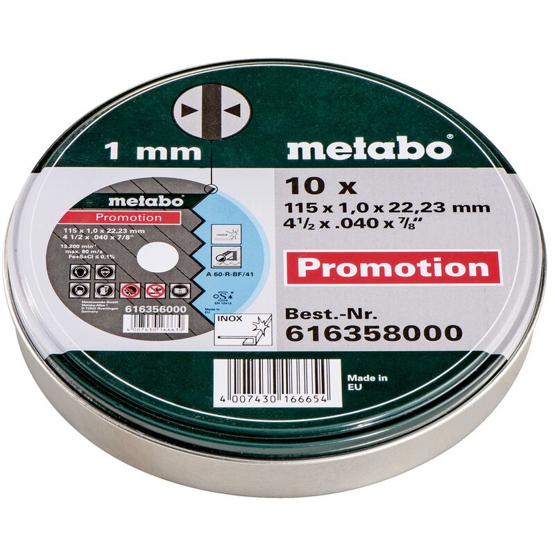 

Metabo 616358000 616358000-Lata Con 10 Discos A 60-R-Bf/41 De 115 X 1,0 X 22,22 Mm