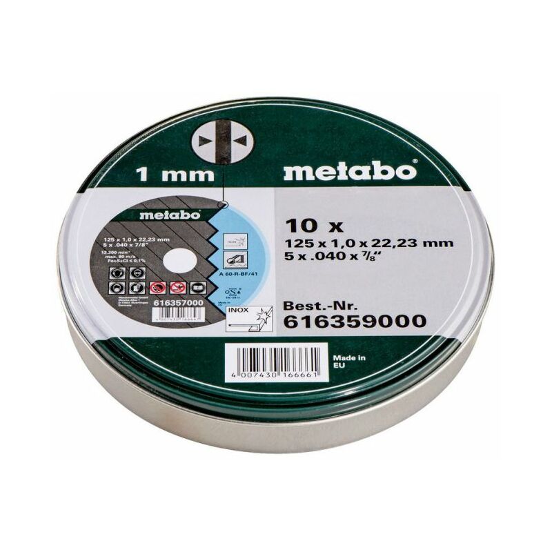 

Metabo 10 DISCOS DE CORTAR SP 125X1,0X22,23 INOX, TF 41 (616359000)