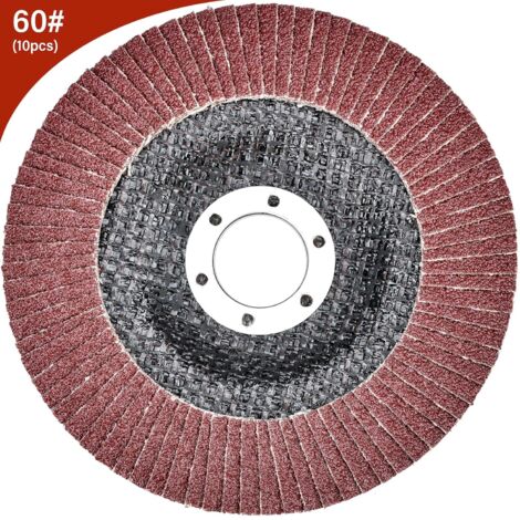 10 discos de láminas de Ø 125 mm x 22 mm, grano 60. Discos abrasivos para desbarbar, eliminar óxido, pulir y dar acabado.