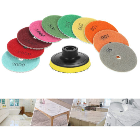 10 discos de pulido de diamante flexibles de 7,6 cm (3 pulgadas) para uso en húmedo + 1 placa de soporte para granito, mármol, piedra, azulejos, cerámica y hormigón.
