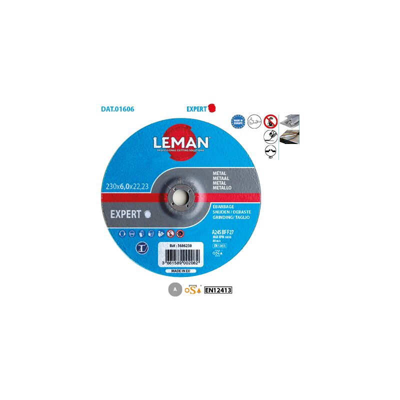 Leman - Disque à tronçonner métal Ébarbage Expert ø 230 Alésage 22,23 Ep. 6mm Déporté F27 Boite de 10