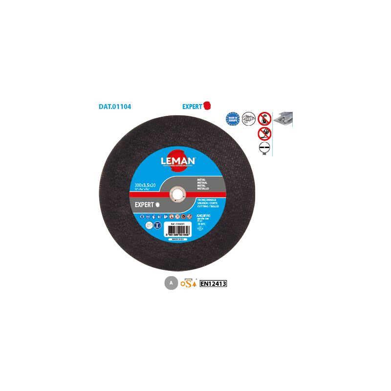 Leman - Boite de 10 disques à tronçonner plat métal rails Expert ø 300 Alésage 20 Ep. 3,5mm