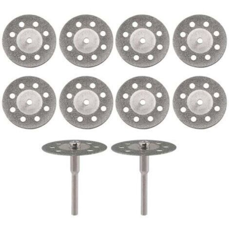 10 disques de coupe diamantes de 22 mm de diametre avec 2 mandrins de 3 mm de remplacement pour les outils rotatifs Dremel, modele: argent