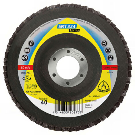 10 disques/plateaux convexes à lamelles zirconium EXTRA SMT 324 D. 115 x 22,23 mm Gr 80 - 321513 - Klingspor
