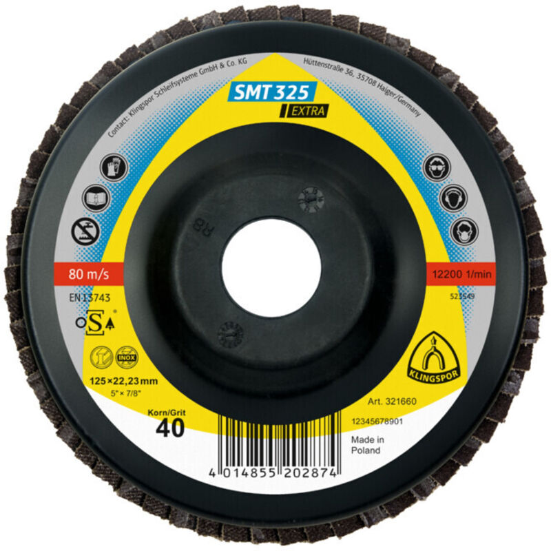 KLINGSPOR Disque &agrave; lamelles  SMT 325 125 x 22,23 mm grain 40 convexe