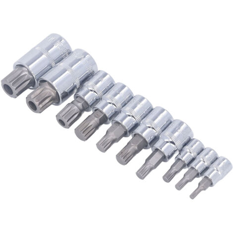 10 Douilles Triple Carré M4-M18 pour Embouts 1/4, 3/8, 1/2" CR-V avec Coffret de Rangement