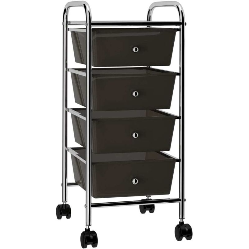 4-Drawer Mobile Storage Trolley Black Plastic Vidaxl