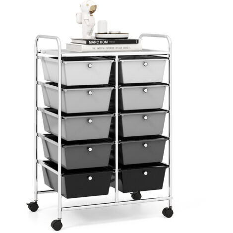 10-Drawer Rolling Utility Cart Kitchen Organizer Storage Trolley Black