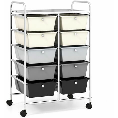 10 Drawers Storage Trolley Mobile Rolling Utility Cart Home Office Organizer