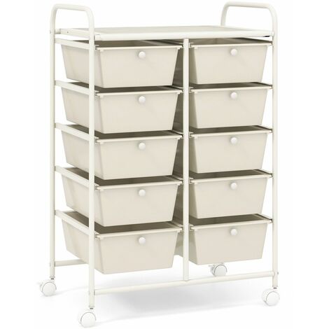 10 Drawers Storage Trolley Mobile Rolling Utility Cart Home Office Organizer