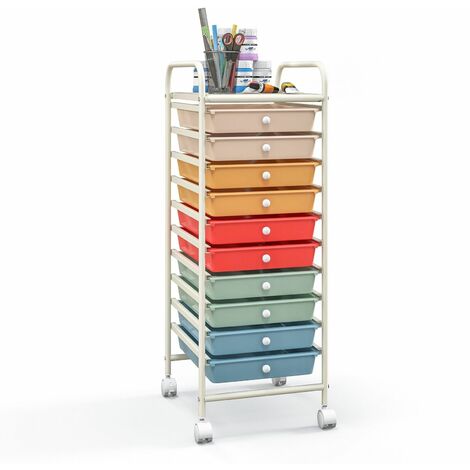 10 Drawers Storage Trolley Mobile Rolling Utility Cart Home Office Organizer