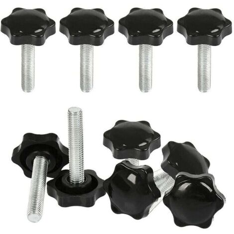 10 écrous à main en forme d’étoile M8×40 mm (avec boulon à tête crantée), comprenant un filetage M8, un écrou en forme d’étoile et une poignée de bouton de fixation filetée