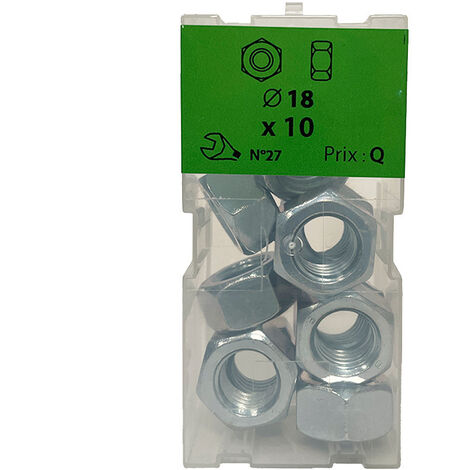 10 écrous hexagonaux Ø 18mm classe 8 zingué - Viswood