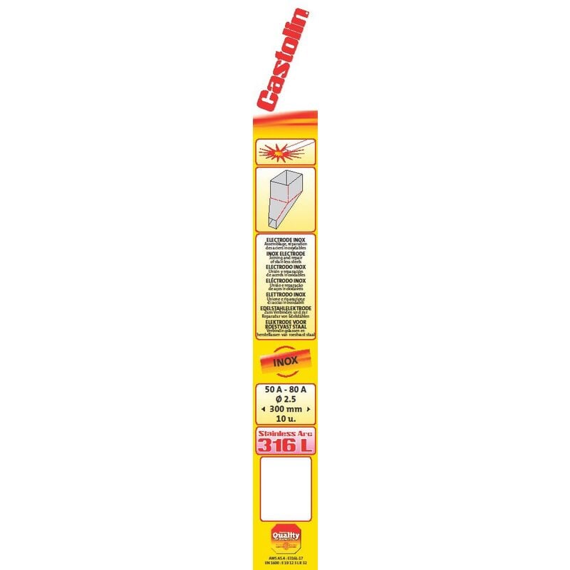 Etui de 10 baguettes acier inoxydables type 316L diamètre 2,5mm Castolin 316 l 2510