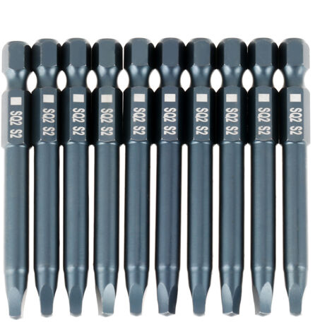 10 embouts de vissage carrés 6,3 mm (1/4") avec tige hexagonale 65 mm en acier S2 - Lot de 10