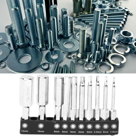 10 embouts hexagonaux magnétiques 1,5-12mm pour vissage, longueur 60mm