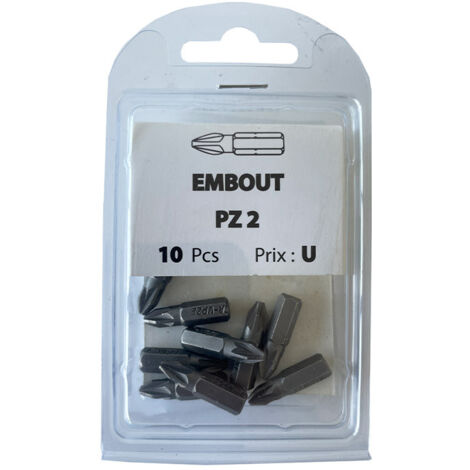 10 embouts Pozidriv PZ2 acier - Vissal