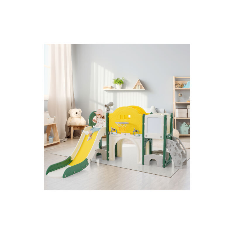 10 en 1 enfants slide escalade jouet, glissière multifonctionnelle, glissière indépendante, escalade, jeu de forage, couloir de jeu, panier de basket