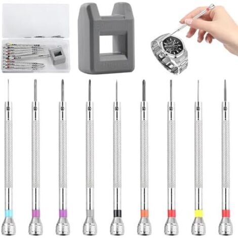 10 Ensemble de Tournevis Précision pour Horlogerie Stk, Kit d'Outils Lunettes, à Fente/Croix, Outils d'Horlogerie la Réparation Montres et Lunettes -