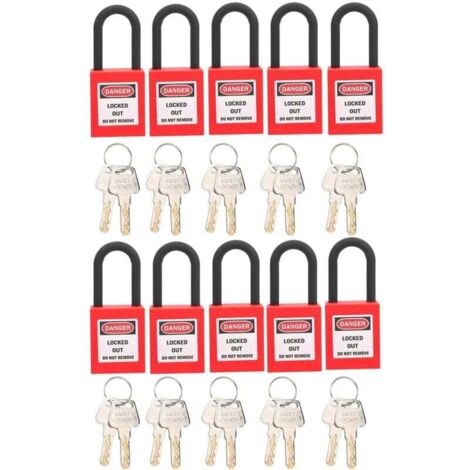 10 Ensembles 38mm Lockout Lock Antipoussière Nylon Ingénierie Industrielle Isolation Sécurité Outil pour Usines Rouge