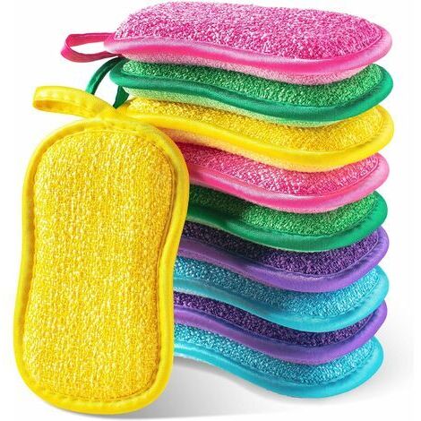 KEYOUNY 10 Éponge Reutilisable Lavable Vaisselle en Microfibre pour Cuisine Plaques Poêles (5 couleurs-10pcs)