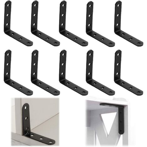 10 Équerre de Fixation, Métal Noir 72x72x18mm, Angle 90°, Support L, Réparation Meubles Bois