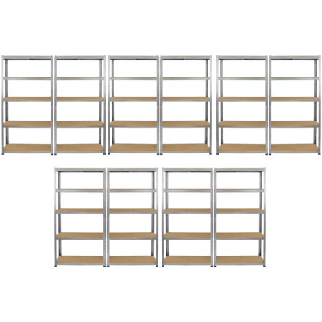 10 Estanterías Metálicas Grises Galwix sin Tornillos 90x30x180cm de 5 Estantes Baldas Repisas Capacidad Peso 175kg por Estante Almacenamiento Almacenaje Herramientas Taller Garaje Cobertizo Almacén