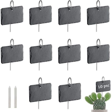 10 Étiquettes Ardoise, Tige Acier Inoxydable, Craie Incluse, Jardin Potager Serre