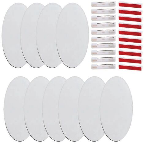 10 étiquettes nominatives vierges pour sublimation, badges blancs à épingler, à personnaliser soi-même (format ovale).