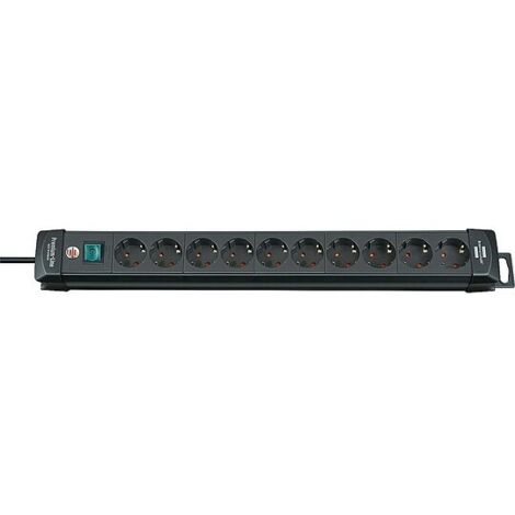 10-fach Schutzkontakt-Steckdose brennenstuhl schwarz - mit Schalter - 250V, 16A - 1,8 m