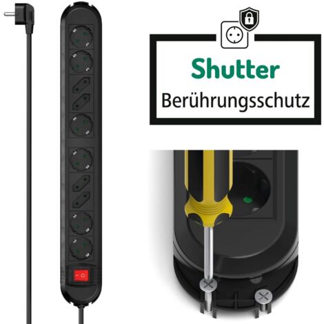 10-fach Steckdosenleiste mit Schalter 1,5m Schwarz