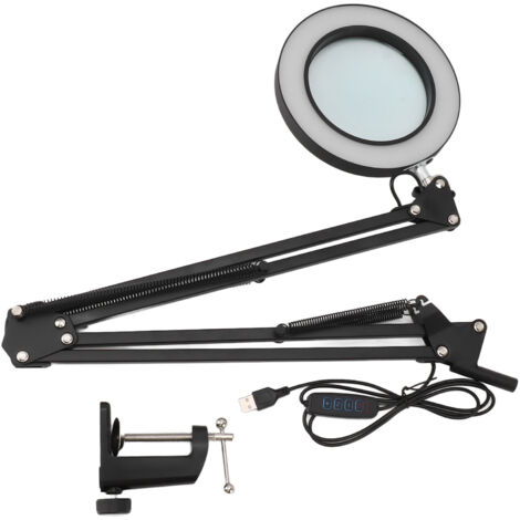 10-fach vergrößernde, beleuchtete Lupe mit aufsteckbarer Schreibtischlampe, 3 Farbmodi und dimmbarer LED, schwarze beleuchtete Lupe