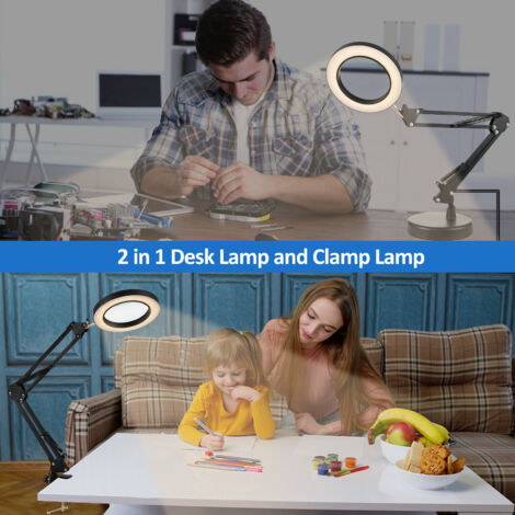 10-fache Vergrößerungslupe mit stufenlos einstellbarer Lichtintensität, 2-in-1-Schreibtischlampe und Klemme, verstellbarer Schwenkarm, LED-beleuchtete, freihändige Lupe für Bastelarbeiten, kreative Ho