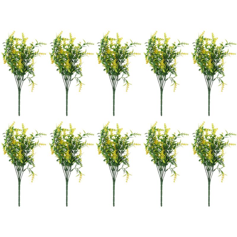 Tlily - 10 Faisceaux Fleurs de Lavande Artificielles en Plein Air Fausses Plantes Faux Plastique RéSistant Aux uv Fleurs pour la Jardin Jaune
