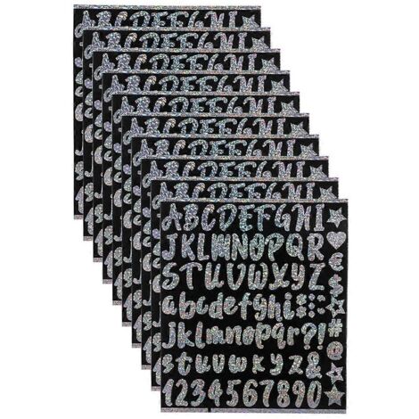 10 feuilles d'autocollants lettres Stanley-Cup, alphabet pailleté coloré --