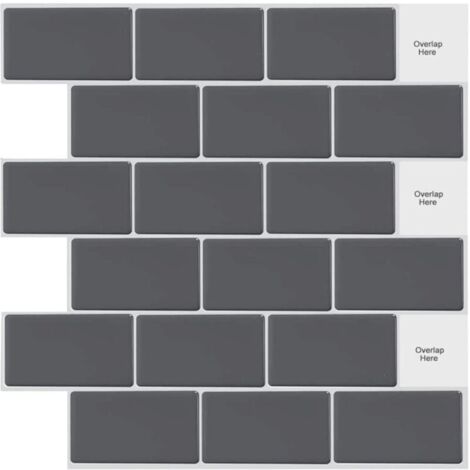 10 Feuilles Peel and Stick on Tiles Metro Subway Carrelage Mural Auto-Adhésif Gris Noir pour Cuisine Salle de Bains (12" x 12")