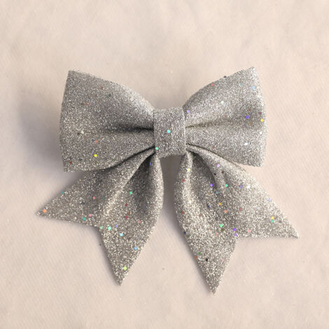10 fiocchi natalizi glitterati, piccoli fiocchi natalizi, fiocchi glitterati per ghirlande natalizie, ghirlande, decorazioni per alberi, argento, 12x15 cm