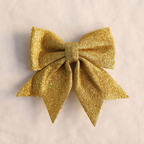 10 fiocchi natalizi glitterati, piccoli fiocchi natalizi, fiocchi glitterati per ghirlande natalizie, ghirlande, decorazioni per l'albero, oro, 12x15 cm
