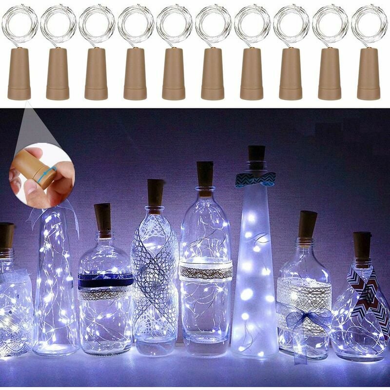 10 Flaschen-Lichterketten, batteriebetrieben, dekorative Kupferdraht-Flaschenlichter für DIY/Bar/Kabine/Hochzeit/Weihnachten/Party (200 cm 20 led | 07634066013853