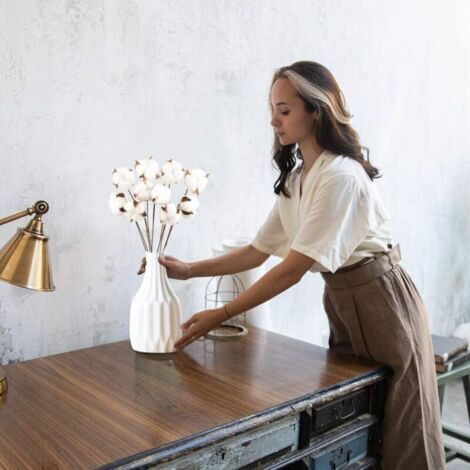 10 fleurs de coton séchées naturelles, tiges décoratives, idéales pour les compositions florales, la décoration intérieure, les balcons et la décoration de table.