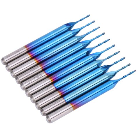 10 Fraises Droites à 2 Tiges Revêtement Bleu Diamètre 3.175mm pour Acier, Métal et Bois