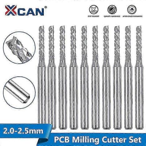 10 fraises pour circuits imprimés 2,0/2,1/2,3/2,4/2,5 mm, fraises à rainurer en carbure de tungstène pour mini-fraise CNC - 10 pièces 2,1 mm