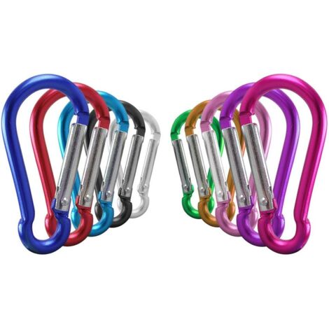 10 ganchos de mosquetón con anilla en D, multifuncionales, para deportes al aire libre, aluminio, color aleatorio