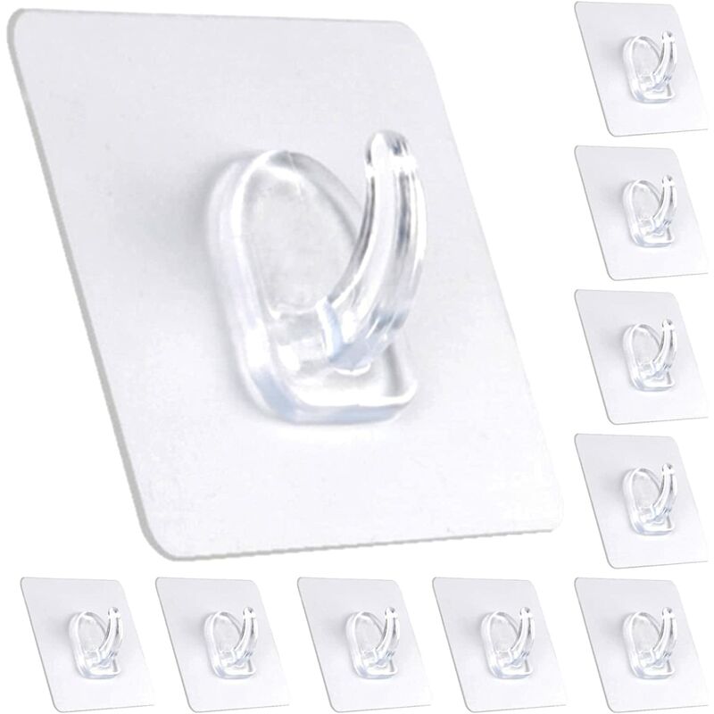 

10 ganchos de pared autoadhesivos, ganchos duraderos sin costuras impermeables y a prueba de aceite, ganchos transparentes reutilizables para