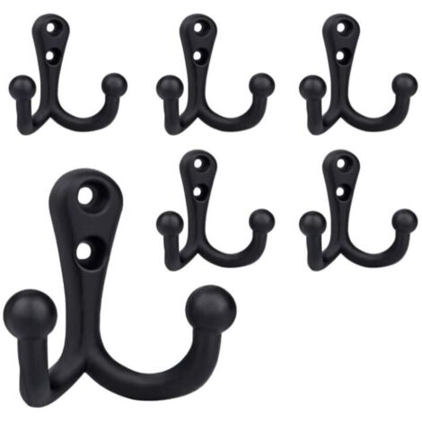 10 ganchos dobles de metal negro para abrigos, con tornillos, para el hogar, estantes, cajones, taquillas y baño.